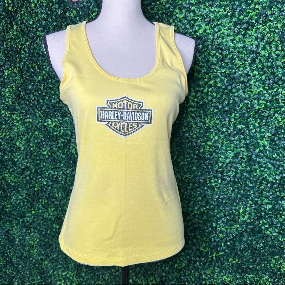 Harley-Davidson Miami FL Tank Top Women’s Large Yellow Glitter Logo